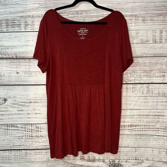 Torrid 2X Super Soft Scoop Neck Smocked Front Panel Top Orange Rayon - Picture 7 of 10